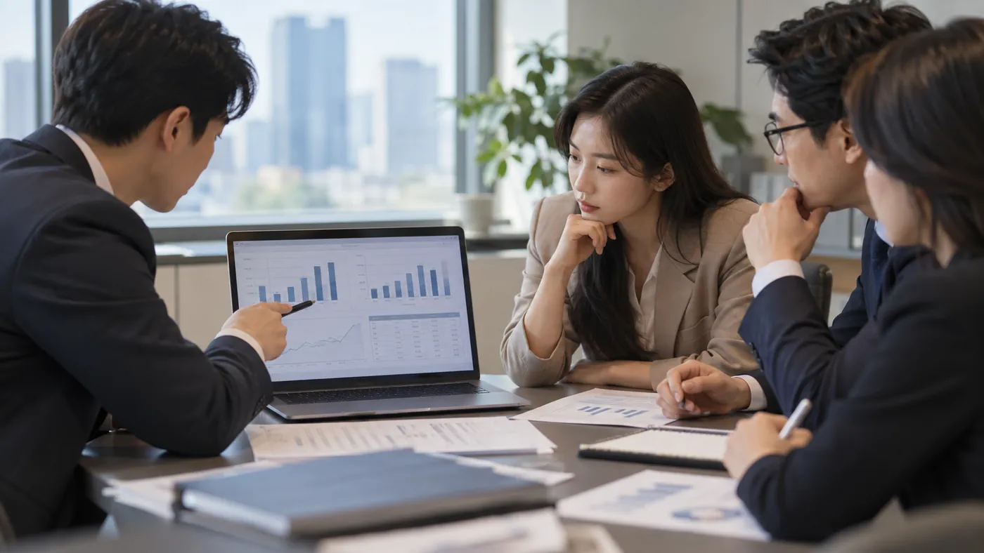 세액공제 사후관리 과정에서 연도별 인력 현황과 감소 인원을 점검하는 회의 장면