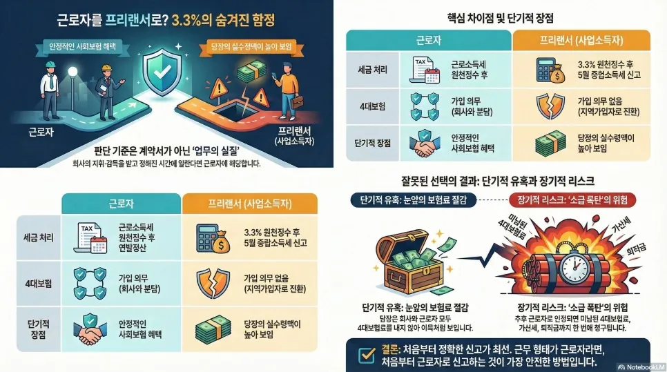 “프리랜서로 해주세요” "3.3%의 함정" — 원 게시글 본문 시각자료 1