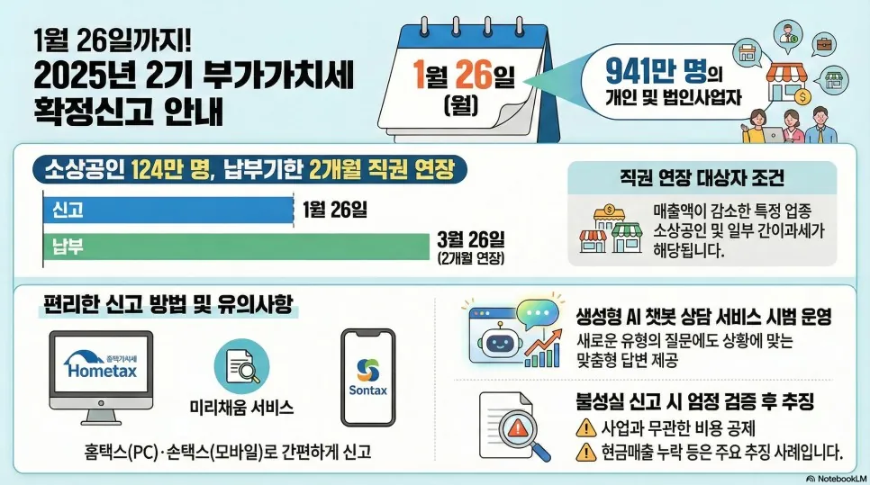 26년 1월26일(월)까지 부가가치세 확정신고 - 국세청 안내문 — 원 게시글 본문 시각자료 1