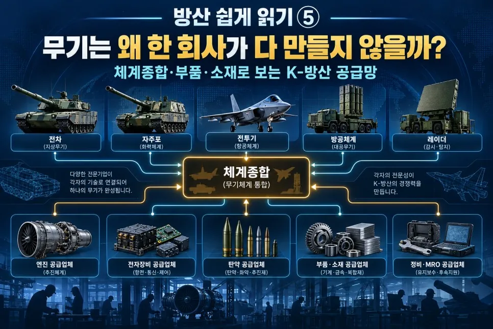 [방산 쉽게 읽기 ⑤] 무기는 왜 한 회사가 다 만들지 않을까? K-방산 공급망 구조 입문 — 원 게시글 본문 시각자료 1