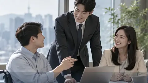 사무실에서 대화하는 직원들
